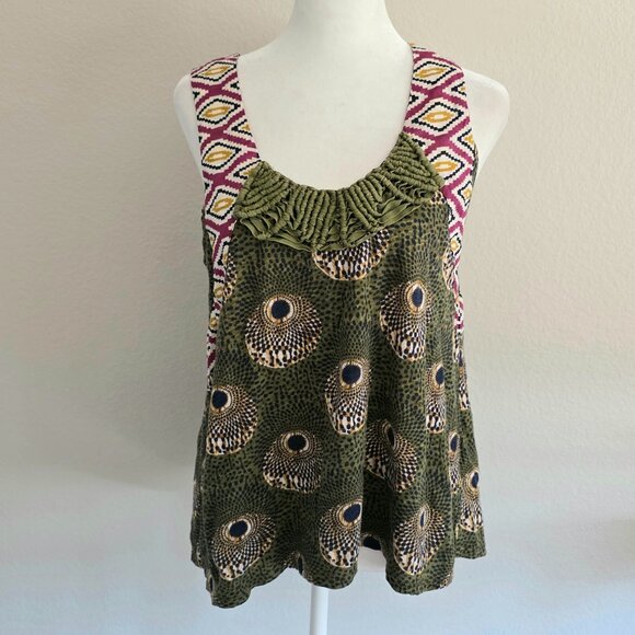 fei Anthropologie Top Tank Sleeveless African Tribal Abstract Macrame Size M S - Picture 1 of 8